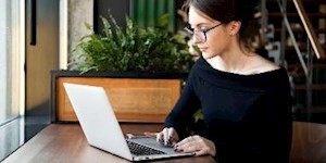 Woman working on a laptop